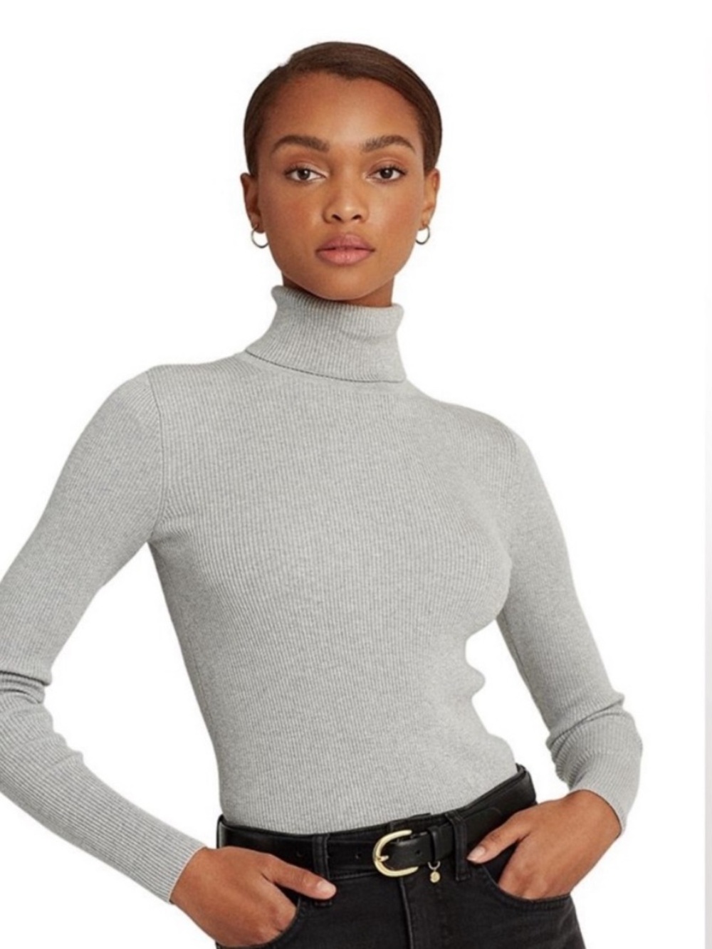 Ralph Lauren Light Grey Ribbed Turtleneck Sweater